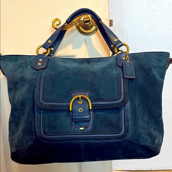 Coach Handbags - Coach Teal Suede Bag with Gold Accents
